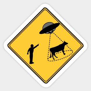 Road Sign Cow and UFO Sticker